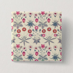William Morris Daisy Floral Pattern Red Orange Button