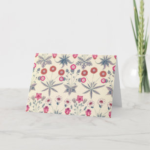 William Morris Daisy Floral Pattern Red Orange Card