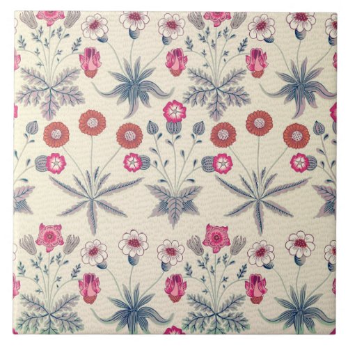 William Morris Daisy Floral Pattern Red Orange Ceramic Tile