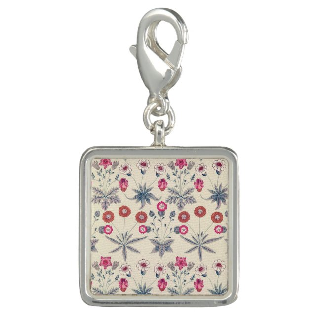 William Morris Daisy Floral Pattern Red Orange Charm (Front)