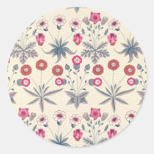 William Morris Daisy Floral Pattern Red Orange Classic Round Sticker