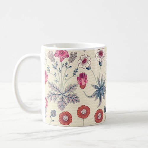 William Morris Daisy Floral Pattern Red Orange Coffee Mug