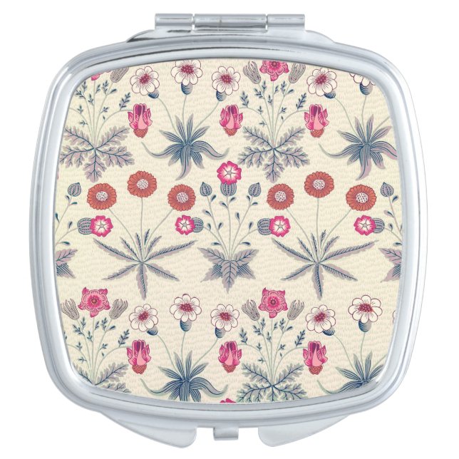 William Morris Daisy Floral Pattern Red Orange Compact Mirror (Front)