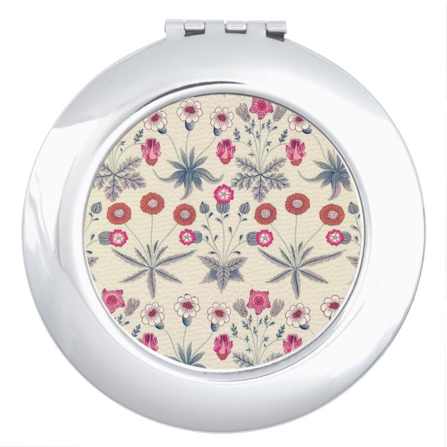 William Morris Daisy Floral Pattern Red Orange Compact Mirror (Front)