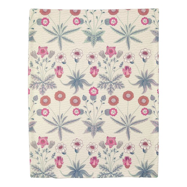 William Morris Daisy Floral Pattern Red Orange Duvet Cover (Front)