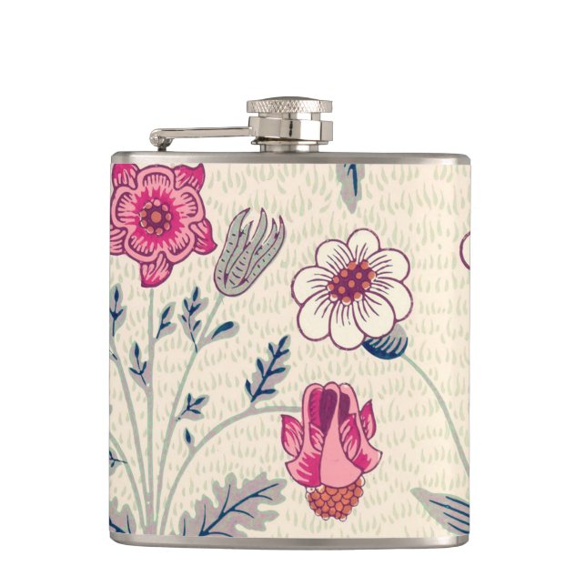William Morris Daisy Floral Pattern Red Orange Flask (Front)
