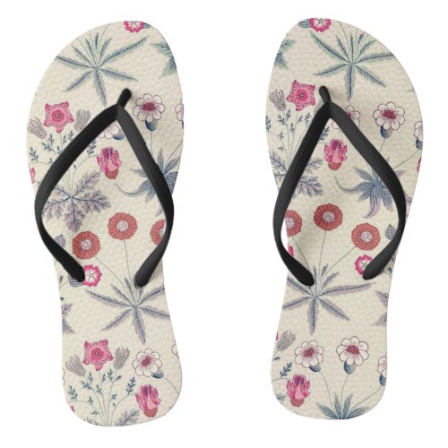 William Morris Daisy Floral Pattern Red Orange Flip Flops