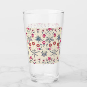 William Morris Daisy Floral Pattern Red Orange Glass