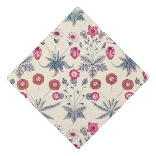 William Morris Daisy Floral Pattern Red Orange Graduation Cap Topper