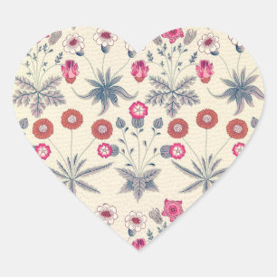 William Morris Daisy Floral Pattern Red Orange Heart Sticker