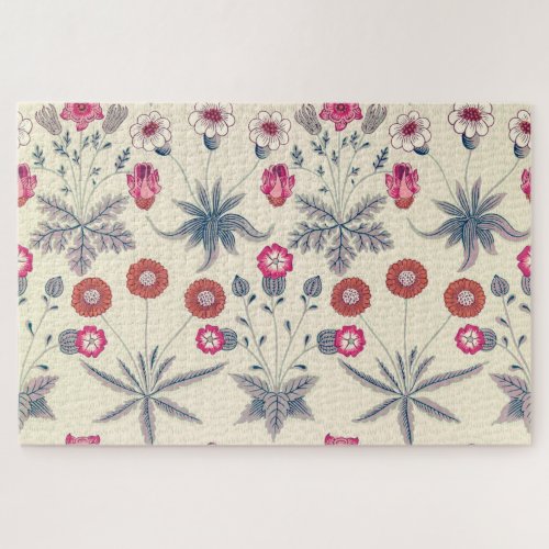 William Morris Daisy Floral Pattern Red Orange Jigsaw Puzzle