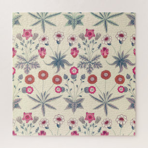 William Morris Daisy Floral Pattern Red Orange Jigsaw Puzzle