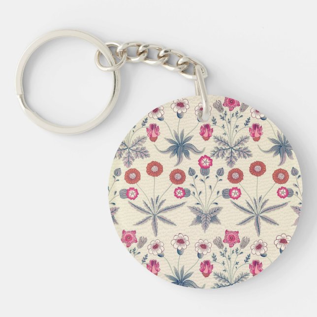 William Morris Daisy Floral Pattern Red Orange Keychain (Front)