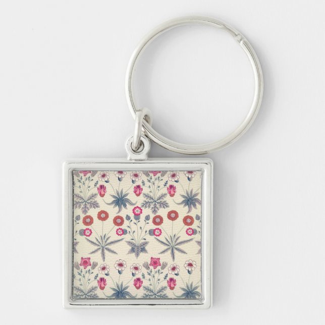 William Morris Daisy Floral Pattern Red Orange Keychain (Front)