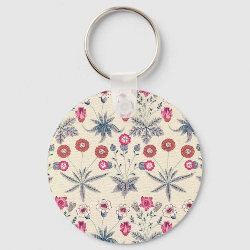 William Morris Daisy Floral Pattern Red Orange Keychain