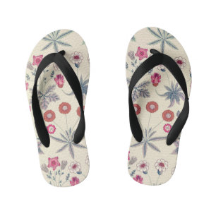 William Morris Daisy Floral Pattern Red Orange Kid's Flip Flops