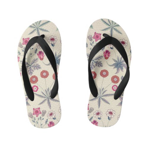 William Morris Daisy Floral Pattern Red Orange Kids Flip Flops