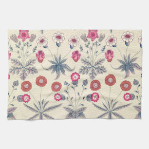 William Morris Daisy Floral Pattern Red Orange Kitchen Towel