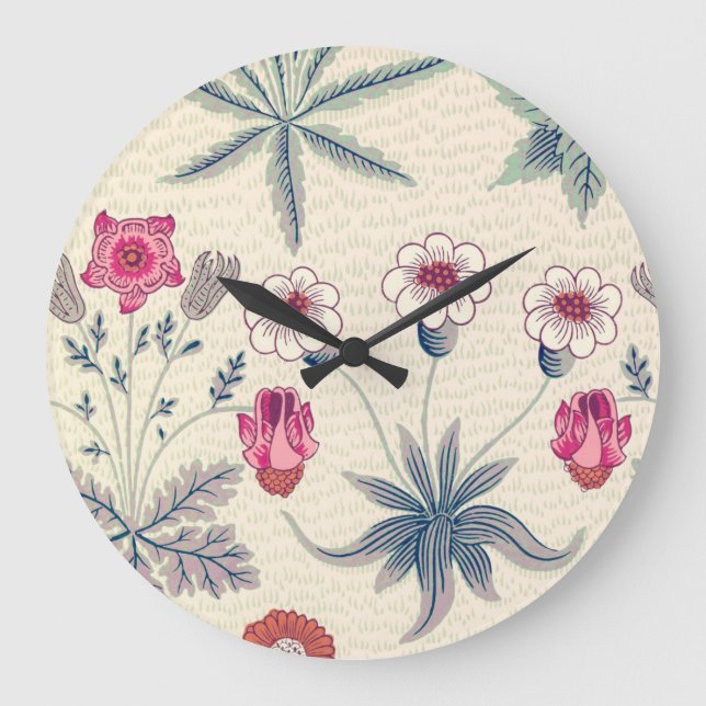 William Morris Daisy Floral Pattern Red Orange Large Clock (Front)