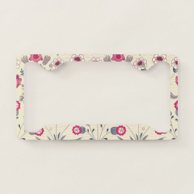 William Morris Daisy Floral Pattern Red Orange License Plate Frame (Front)