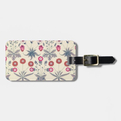 William Morris Daisy Floral Pattern Red Orange Luggage Tag