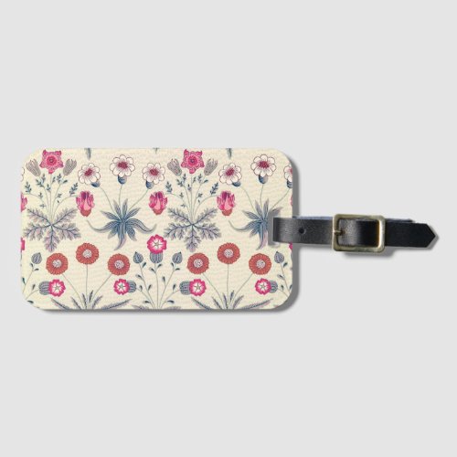 William Morris Daisy Floral Pattern Red Orange Luggage Tag