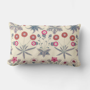 William Morris Daisy Floral Pattern Red Orange Lumbar Pillow