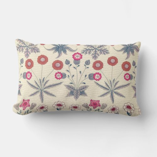 William Morris Daisy Floral Pattern Red Orange Lumbar Pillow