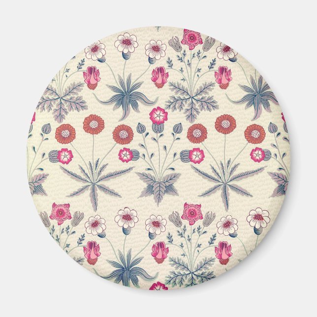 William Morris Daisy Floral Pattern Red Orange Magnet (Front)