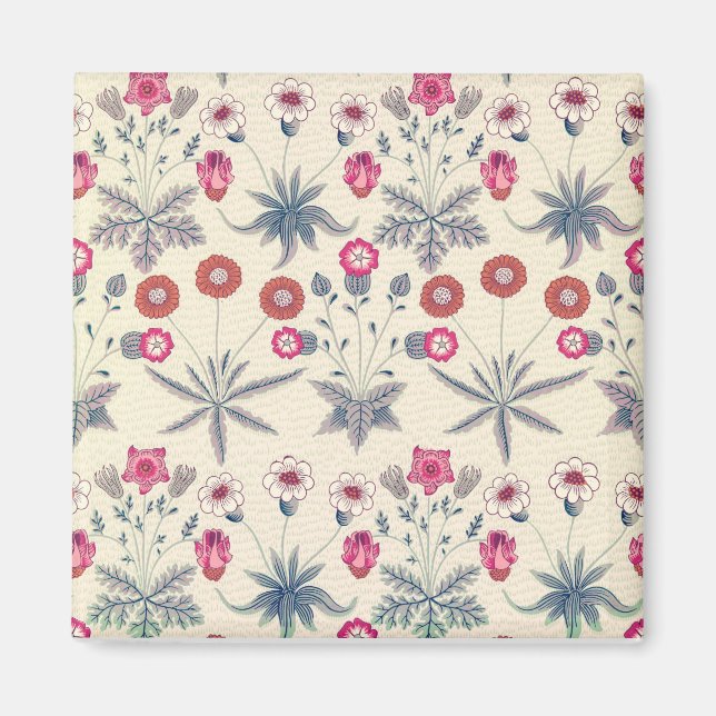 William Morris Daisy Floral Pattern Red Orange Magnet (Front)