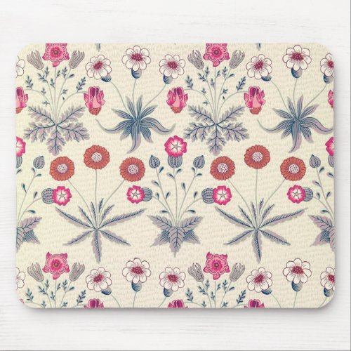 William Morris Daisy Floral Pattern Red Orange Mouse Pad