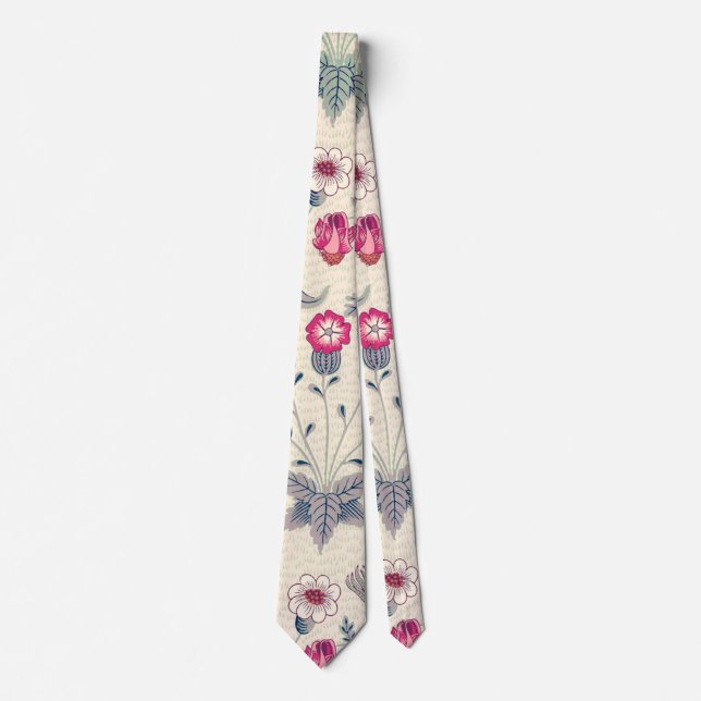 William Morris Daisy Floral Pattern Red Orange Neck Tie (Front)