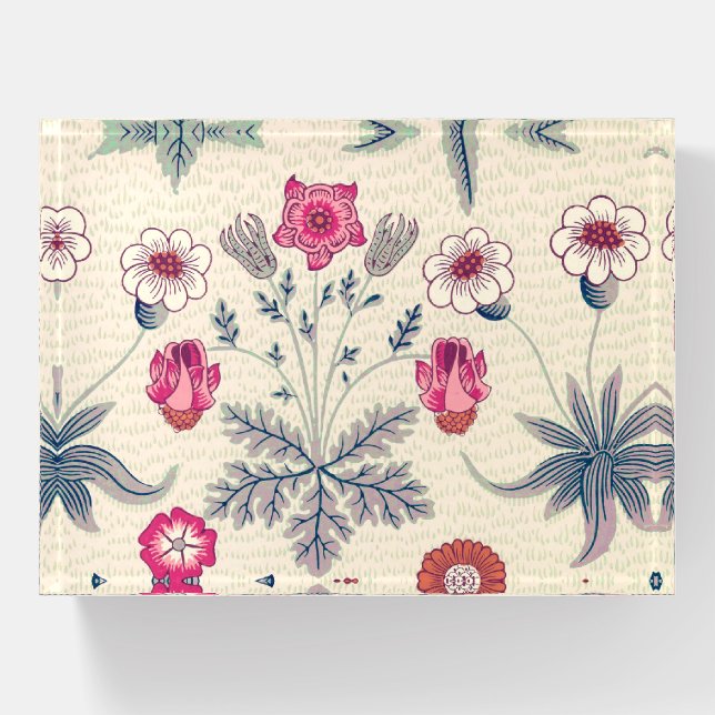 William Morris Daisy Floral Pattern Red Orange Paperweight (Front)