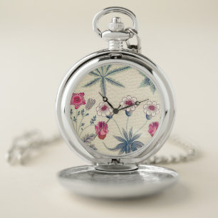 William Morris Daisy Floral Pattern Red Orange Pocket Watch