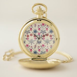 William Morris Daisy Floral Pattern Red Orange Pocket Watch