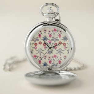 William Morris Daisy Floral Pattern Red Orange Pocket Watch