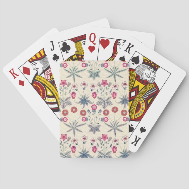 William Morris Daisy Floral Pattern Red Orange Poker Cards (Back)