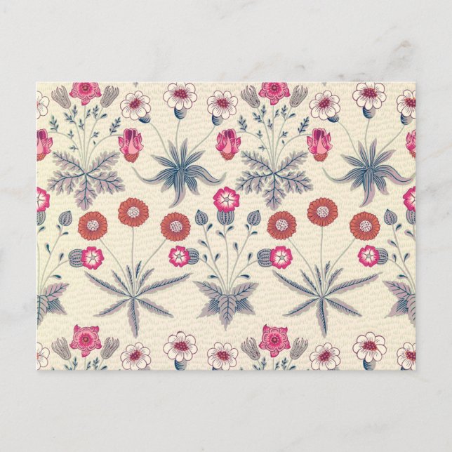 William Morris Daisy Floral Pattern Red Orange Postcard (Front)