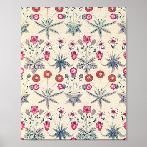 William Morris Daisy Floral Pattern Red Orange Poster