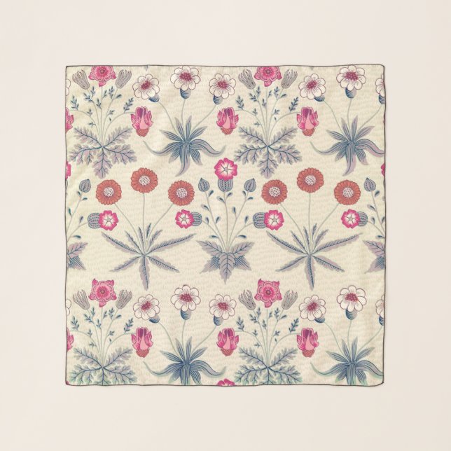 William Morris Daisy Floral Pattern Red Orange Scarf (Front)