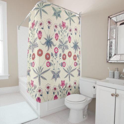 William Morris Daisy Floral Pattern Red Orange Shower Curtain