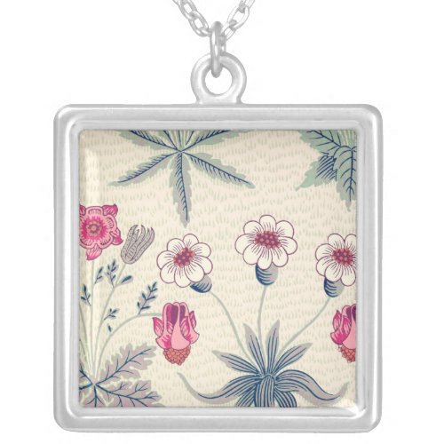 William Morris Daisy Floral Pattern Red Orange Silver Plated Necklace