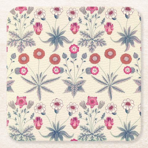 William Morris Daisy Floral Pattern Red Orange Square Paper Coaster