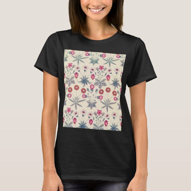 William Morris Daisy Floral Pattern Red Orange T-Shirt (Front)