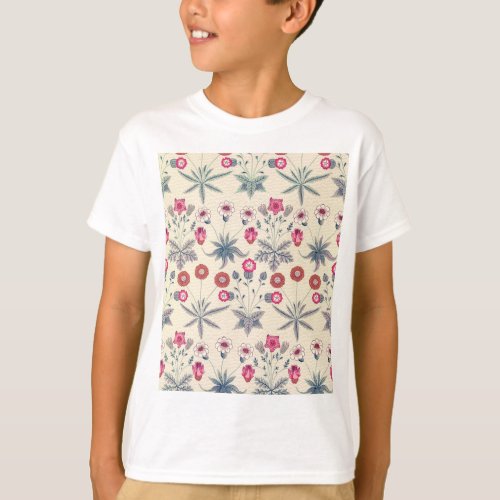 William Morris Daisy Floral Pattern Red Orange T_Shirt