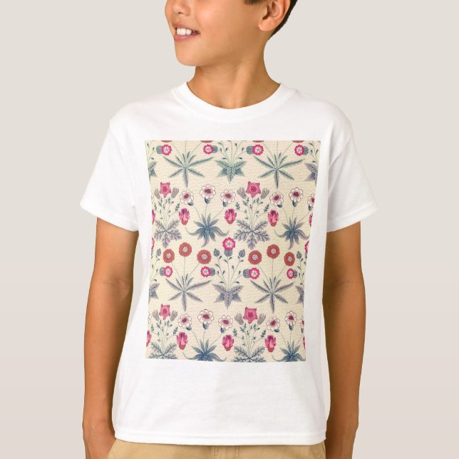 William Morris Daisy Floral Pattern Red Orange T-Shirt (Front)