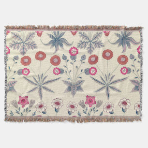 William Morris Daisy Floral Pattern Red Orange Throw Blanket