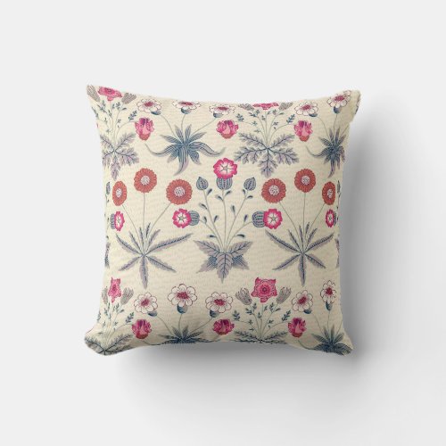 William Morris Daisy Floral Pattern Red Orange Throw Pillow