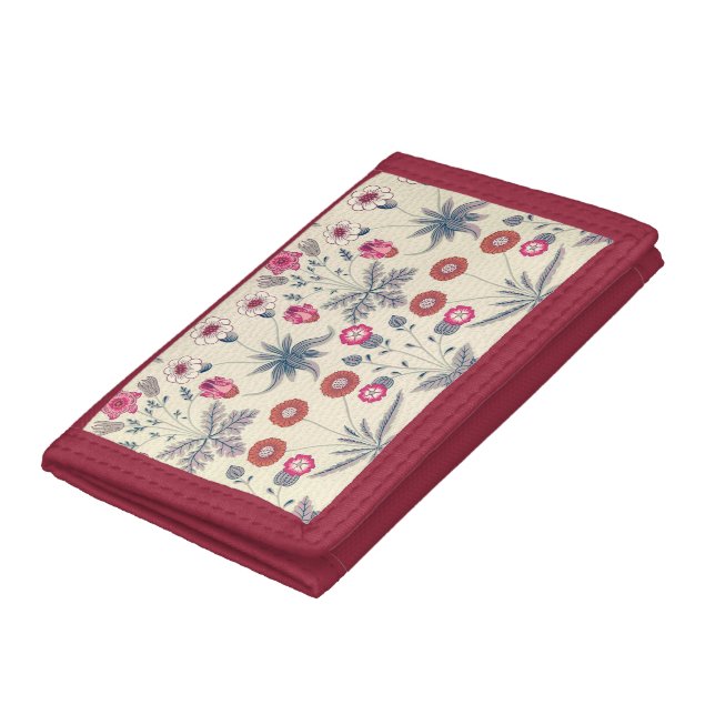 William Morris Daisy Floral Pattern Red Orange Trifold Wallet (Bottom)