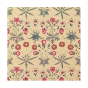William Morris Daisy Floral Pattern Red Orange Wood Wall Art